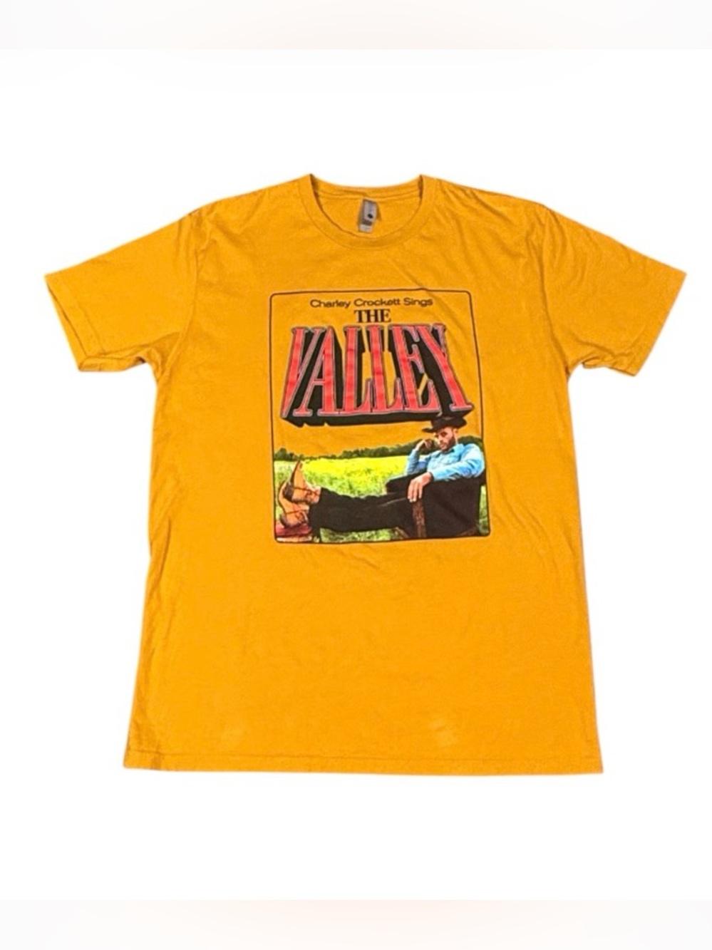 Charlie Crockett The Valley Graphic Band T-shirt Mustard Yellow Size Large